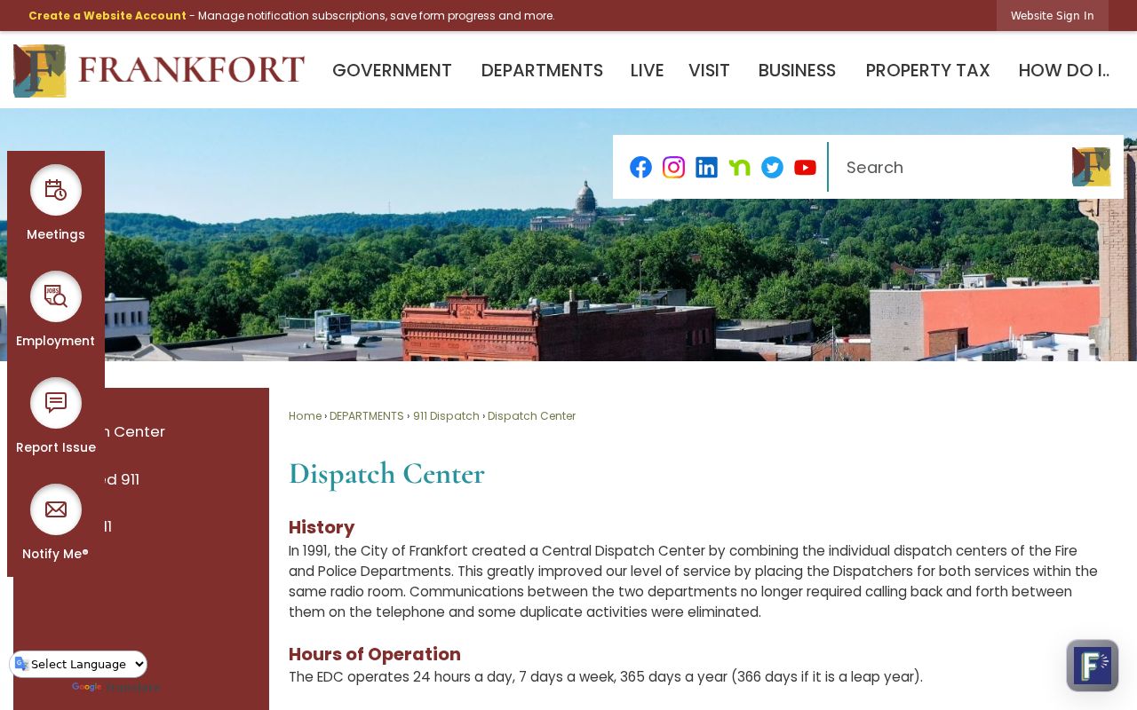 Frankfort dispatch center source for criminal incident records