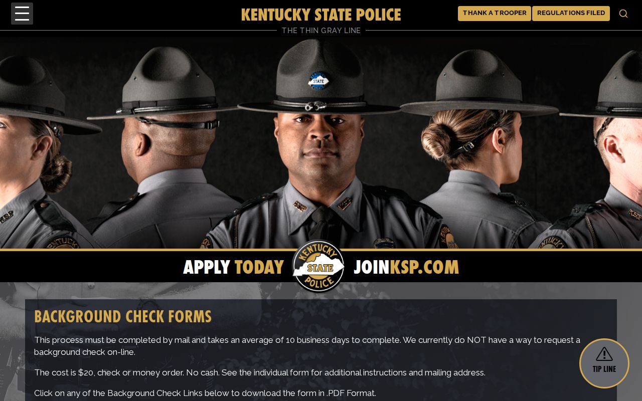 Franklin County criminal history forms from Kentucky State Police