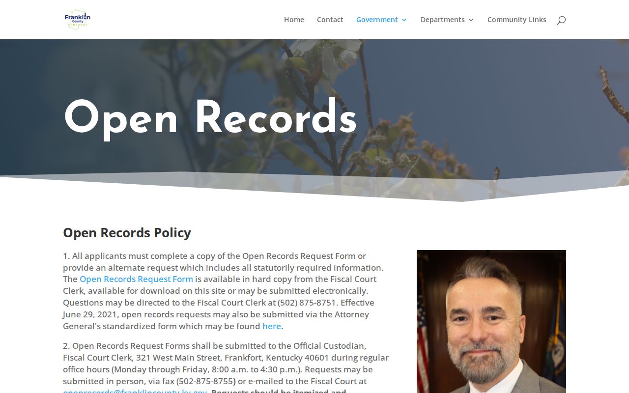 Franklin County criminal records open request instructions