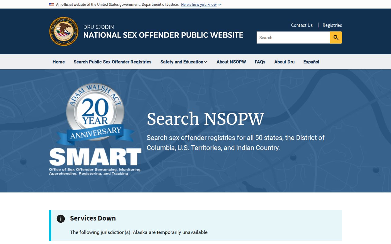 National registry interface for a Franklin County sex offender lookup