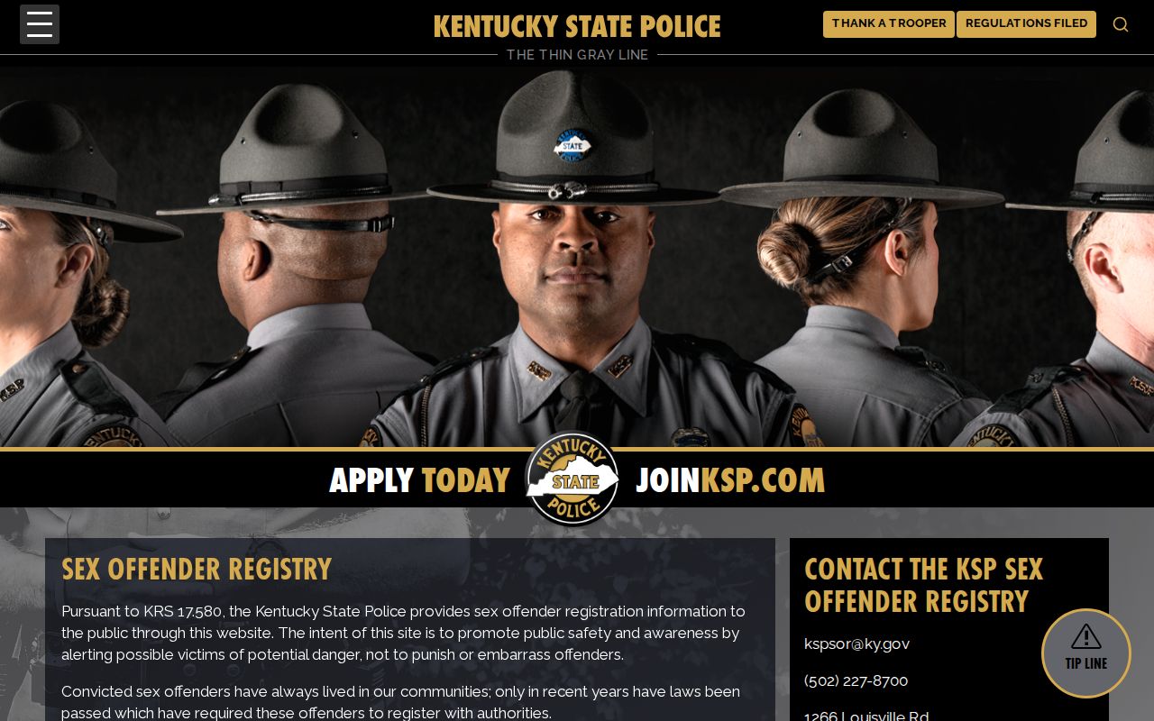 Franklin County sex offender registry information from Kentucky State Police